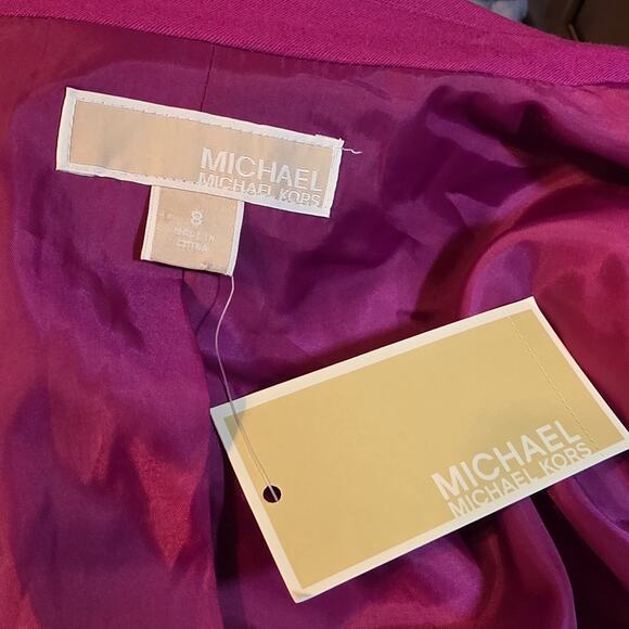 Michael Kors Magenta Ruched Sleeve Blazer NWT Sz 8 - Picture 8 of 13
